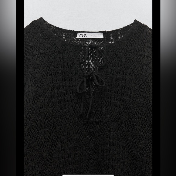 Zara textured hand knit openwork mini dress tunic, made in turkey - Picture 5 of 7